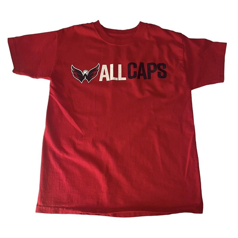 Washington Capitals T-Shirt All Caps Tee Youth Medium 10 12 Red NHL Hockey